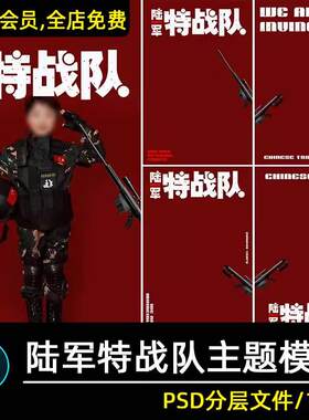 陆军特战队军人特种兵主题儿童摄影写真照背景文字模板psd素材ps