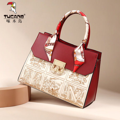 啄木鸟送妈妈国风刺绣手提包