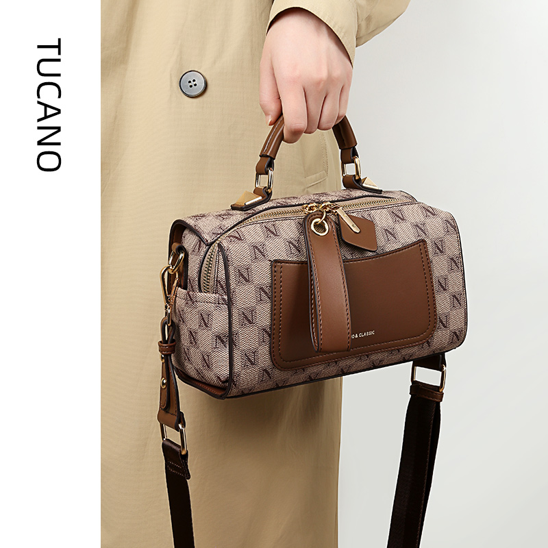 啄木鸟2023新款百搭时尚送妈妈包包女式老花波士顿枕头包单肩手提