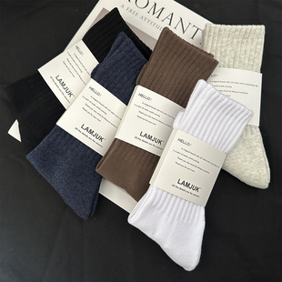 袜子男秋冬加厚毛巾底高筒袜黑白纯色保暖棉袜男士 纯棉运动长筒袜