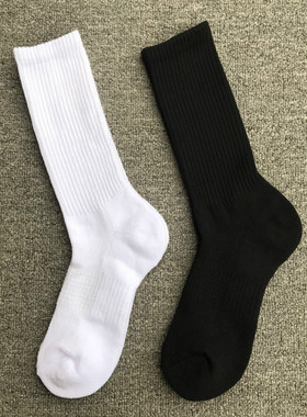 6双30元毛巾底加厚长筒运动袜黑白色篮球袜防臭高筒袜子纯色潮袜