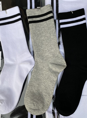 10双35元白色袜子女中筒袜纯棉ins潮长袜纯色学生黑色长筒运动袜
