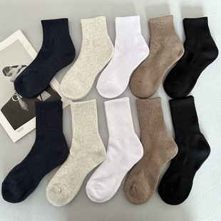 袜子男秋冬季 加绒加厚保暖中筒棉袜毛圈毛巾底长筒黑白彩色长筒袜