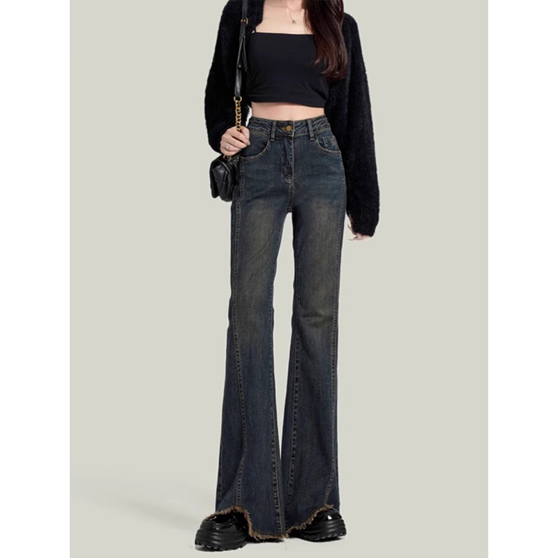 大码美式微喇弹力牛仔裤