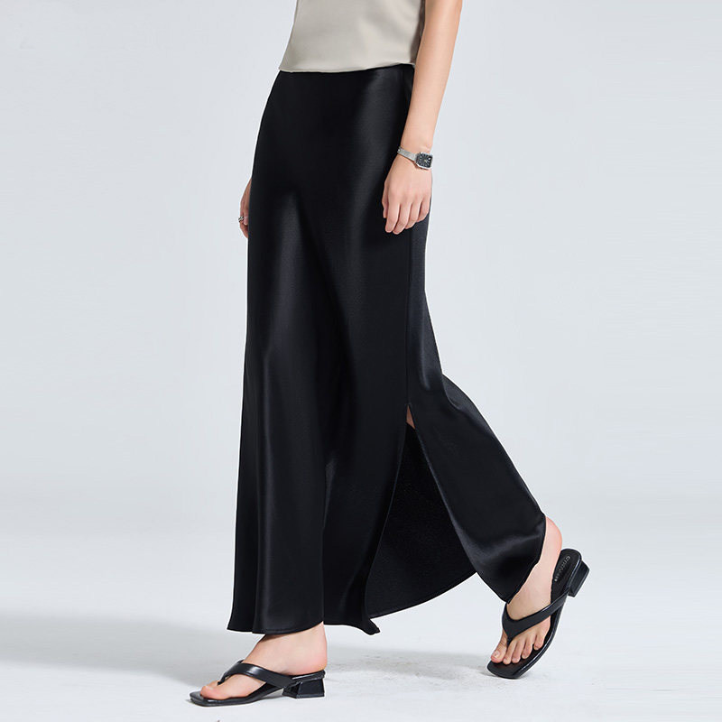 大码黑色侧开叉醋酸绸缎半身裙女胖妹妹高腰mm显瘦弹力垂感鱼尾裙