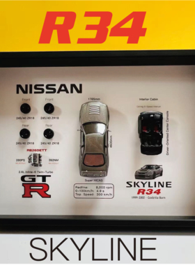 Nissan Skyline GT-R R34立体3D相框车迷装饰送男友礼物JDM周边