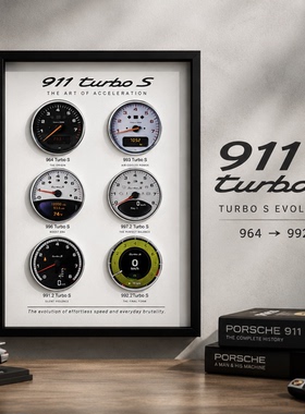 保时捷911 Turbo S进化相框车迷礼物汽车装饰画车库摆件收藏纪念