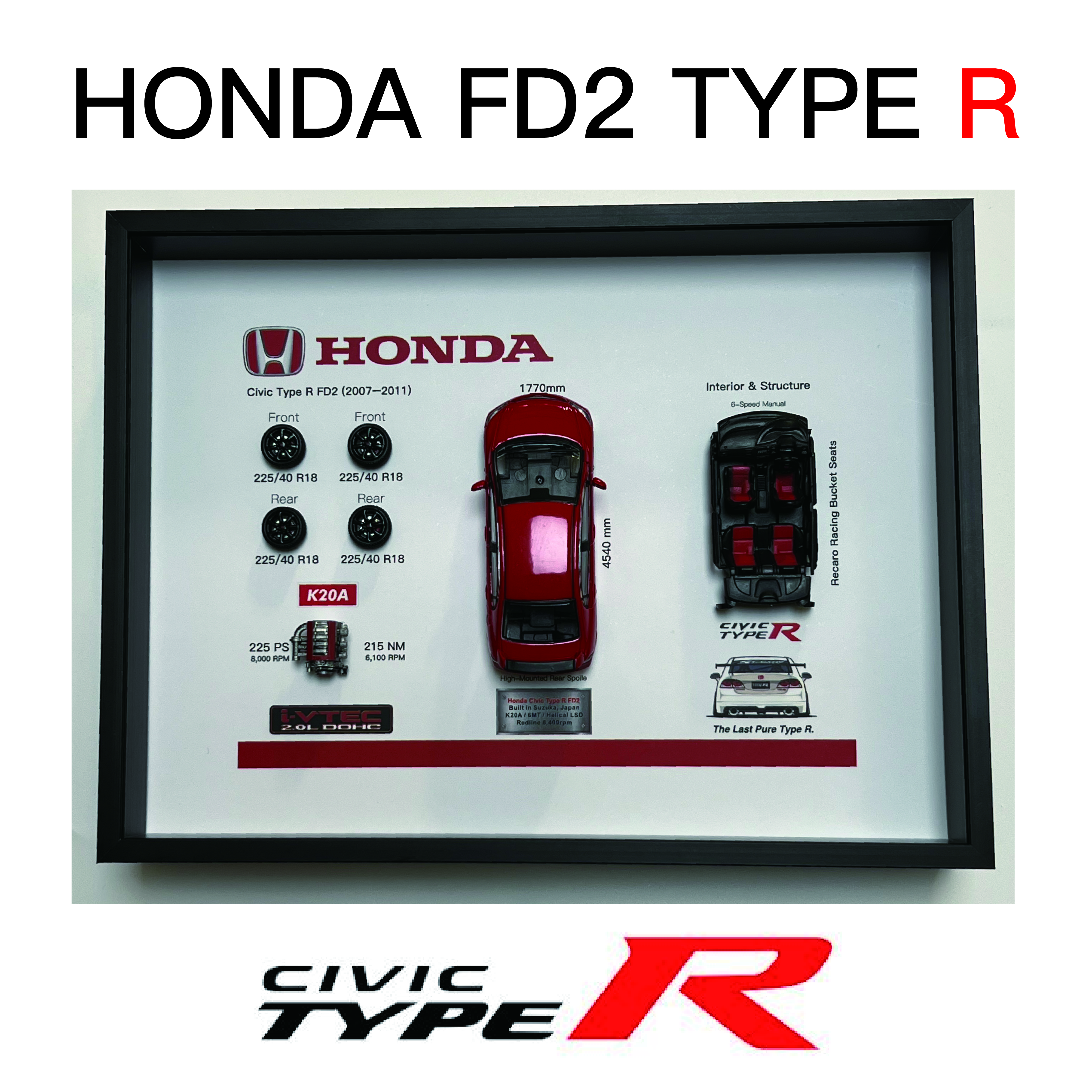 本田Civic Type R FD2相框车迷3D海报装饰送男友礼物车迷周边好物
