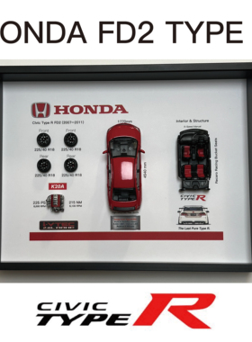 本田Civic Type R FD2相框车迷3D海报装饰送男友礼物车迷周边好物