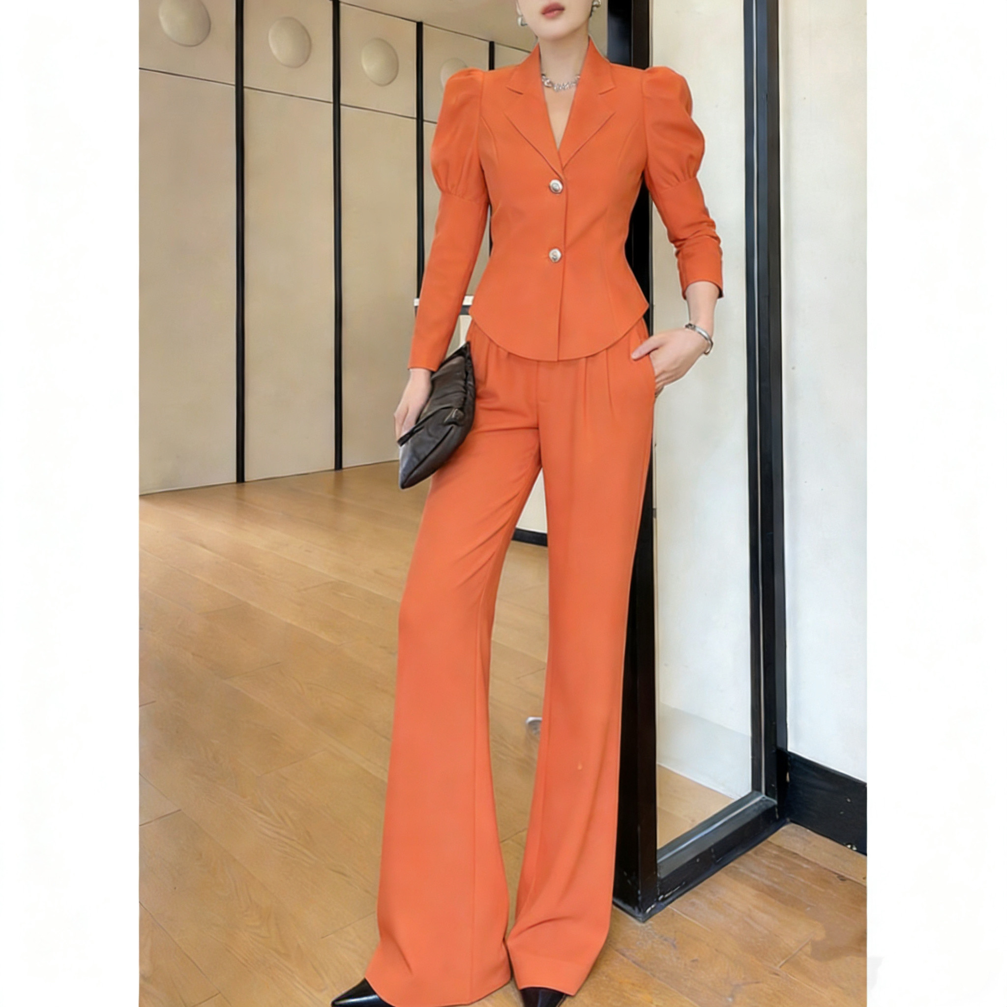 高端法式气质小众泡泡袖西装套装时髦御姐炸街洋气阔腿裤两件套女,女装/女士精品,时尚套装,淘宝优惠券,粉丝福利购,淘宝优惠卷