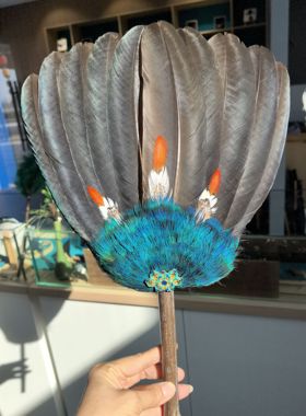 古典复古黑色孔雀羽毛扇子天然毛扇子装饰摆件工艺扇鹅毛扇中国风