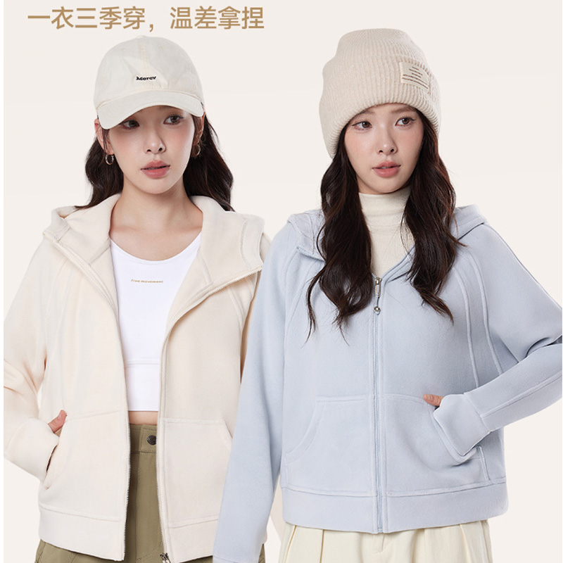 户外健身加绒外套女开衫奥利绒保暖上衣加厚休闲学生卫衣内搭秋冬