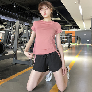 网红瑜伽服运动套装女弹力健身速干衣跑步训练小个子显瘦大码短袖