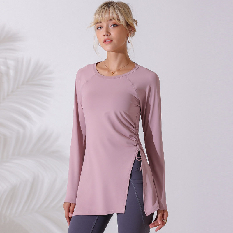 运动t恤女速干修身健身服好看的瑜伽上衣遮肉罩衫长袖中长款秋冬