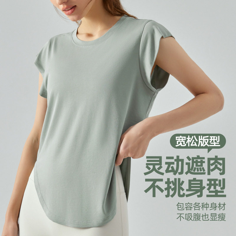 瑜伽背心上衣女宽松显瘦遮肉速干跑步专业训练运动短袖健身t恤夏