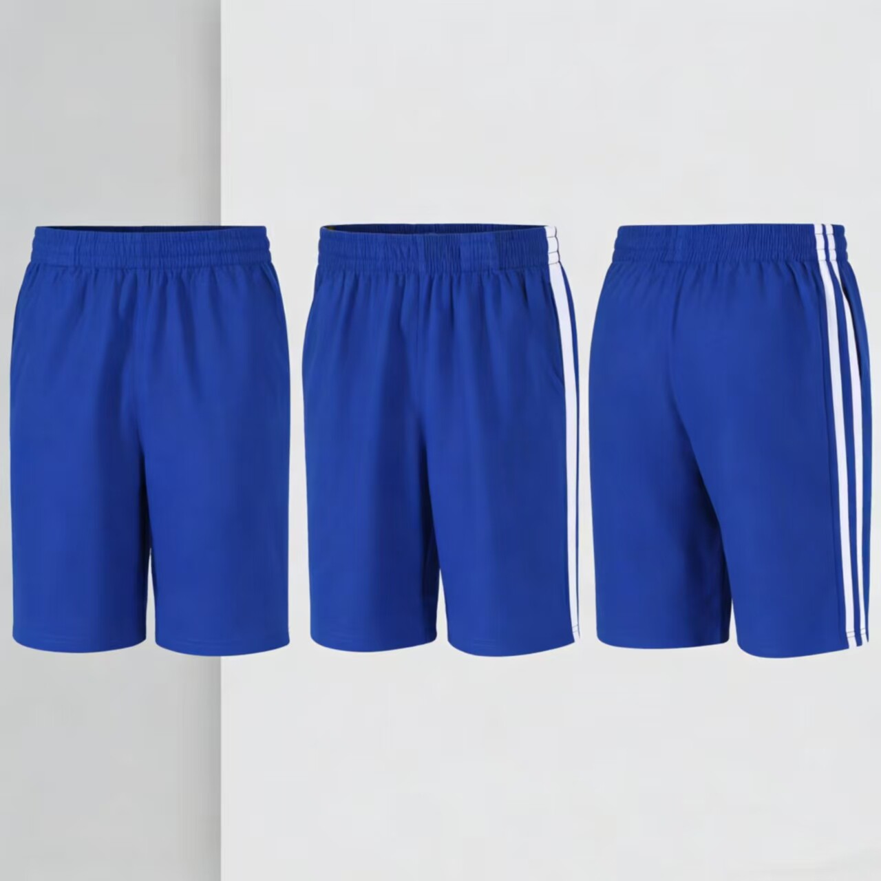 学生校裤宝蓝色短裤男童夏季薄款侧边白条松紧腰儿童运动五分裤子