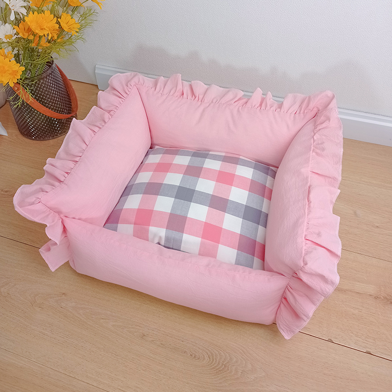可拆洗狗窝猫窝四季通用小型犬花边格子宠物窝睡垫床春可爱公主窝