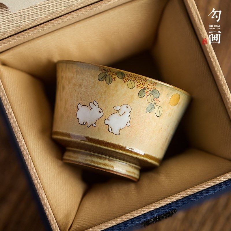 勾画中式复古陶瓷茶杯主人杯单个窑变手绘桂花生肖兔功夫茶品茗杯,餐饮具,茶杯,淘宝优惠券,粉丝福利购,淘宝优惠卷
