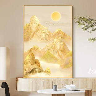 日照金山沙发背景墙落地画现代简约高档金箔挂画客厅壁画2024新款