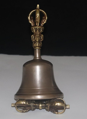 尼泊尔纯铜密宗五股金刚铃杵光面金刚杵法器纯铜铃铛大中小加厚款