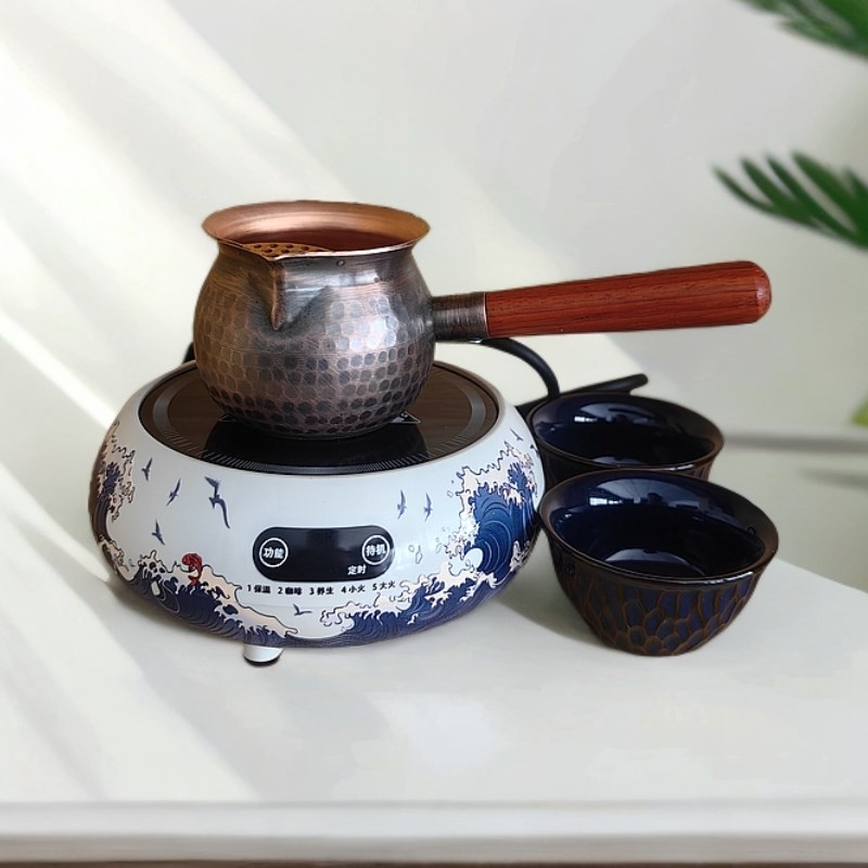 电陶炉家用小型茶炉煮茶器电茶壶烧水纯紫铜茶壶铜罐整套围炉煮茶