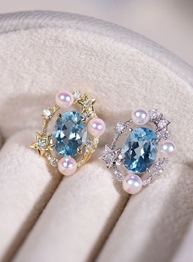 新款天然托帕石珍珠款吊坠欧美风珍珠混搭托帕石