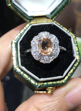 孤品925银镀白金天然黄碧玺戒指女小众设计感高级轻奢