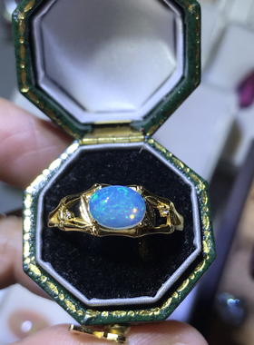 天然水晶欧泊戒指女925银镀黄金镶嵌轻奢日韩竹节款活口可调节