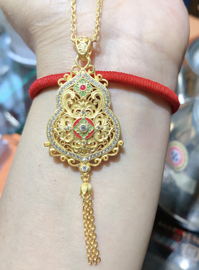 足银999纯银镀黄金珐琅彩项链葫芦吊坠时尚国风首饰送女友送妈妈