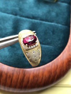 镁铝石榴石戒指925银镀黄金拉丝工艺天然红色宝石戒指