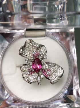 925银粉托帕豪镶戒指立体花