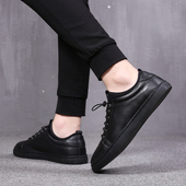 2025新款 男英伦百搭潮鞋 秋季 潮流真皮休闲鞋 男鞋 黑色板鞋 韩版 皮鞋