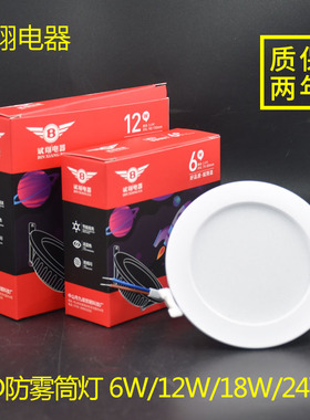 超薄LED筒灯家装客厅嵌入式天花孔灯商场超市服装店6寸4寸12瓦24W