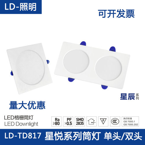 LD照明led双头方形筒灯格栅灯吊顶网格葡萄架嵌入式斗胆射灯10*20
