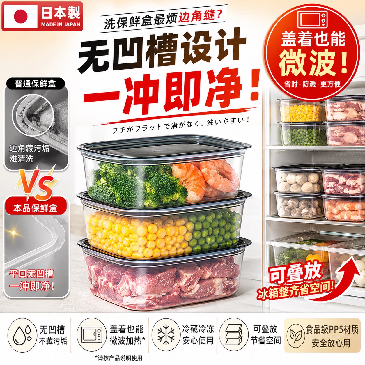 inomata冰箱收纳盒保鲜盒分装盒米饭一周备菜神器食品级蔬菜肉丝图片