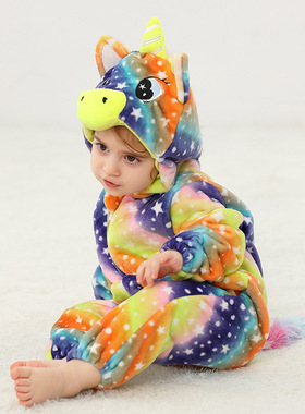 MICHLEY新款秋冬法兰绒爬服宝宝睡衣儿童A类法兰绒动物连体衣