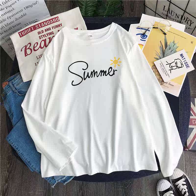 初秋休闲时尚上衣淑女范春夏卡通图案春秋装宽松长袖t恤女白色|msdalam kategori Butik wanita / wanita, baju-T - dari Buy2taobao.com untuk memberikan perkhidmatan ejen Taobao profesional membeli