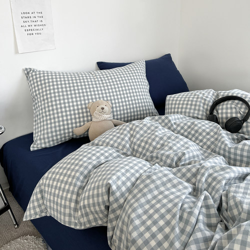 高级感丨简约格子纯棉全棉四件套