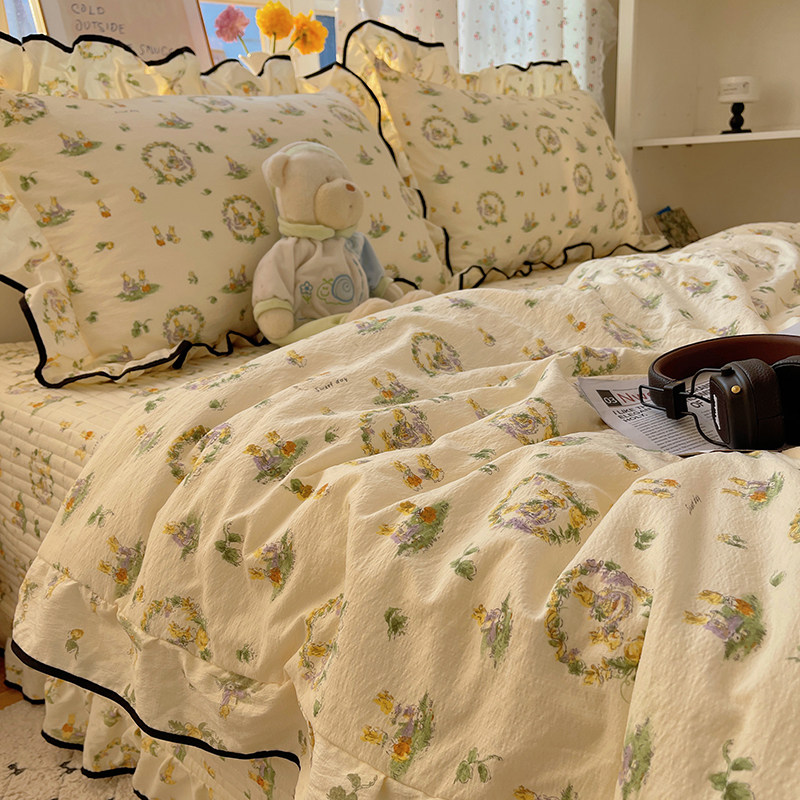 轻奢田园风针织棉夏凉被四件套花边款空调被夏季单人夏被薄被子褥