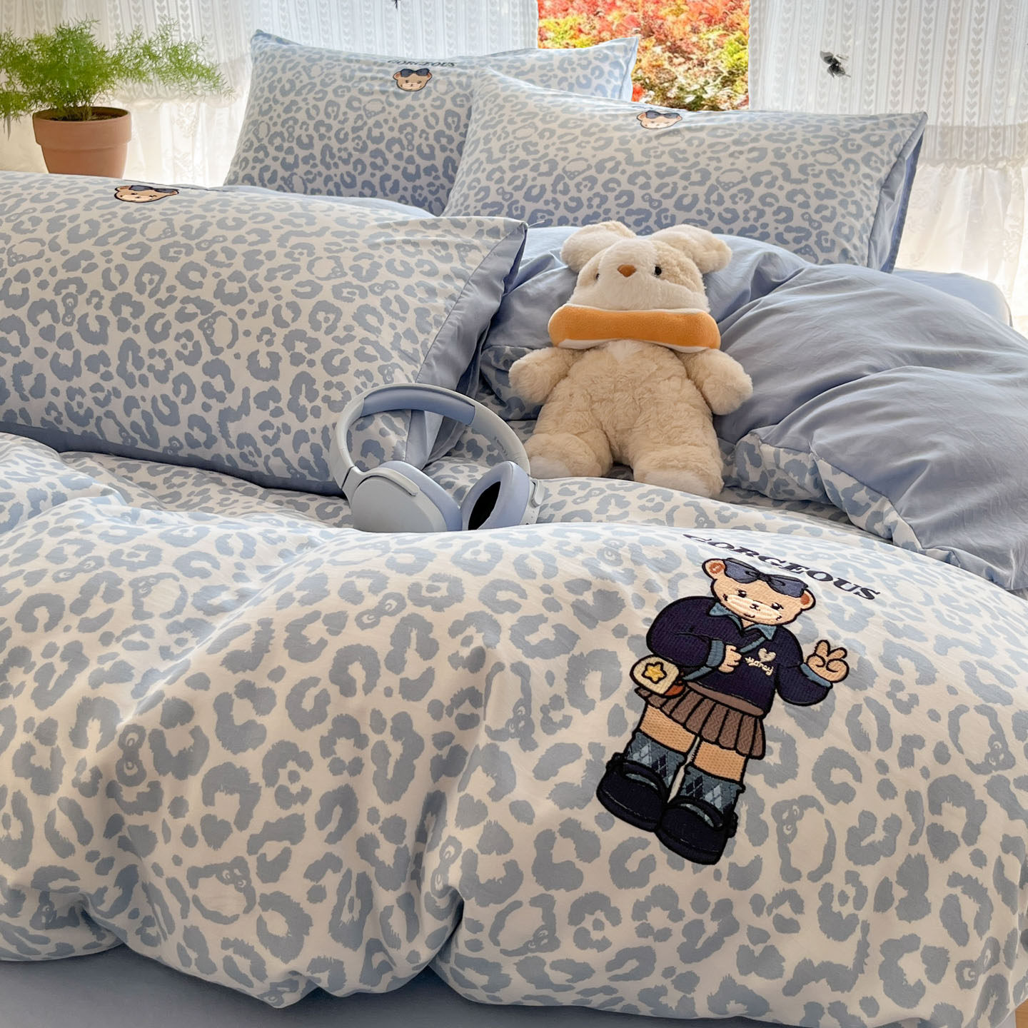 ins卡通小熊刺绣床上四件套纯棉全棉单件被套学生宿舍床笠三件套4,床上用品,床品套件/四件套/多件套,淘宝优惠券,粉丝福利购,淘宝优惠卷