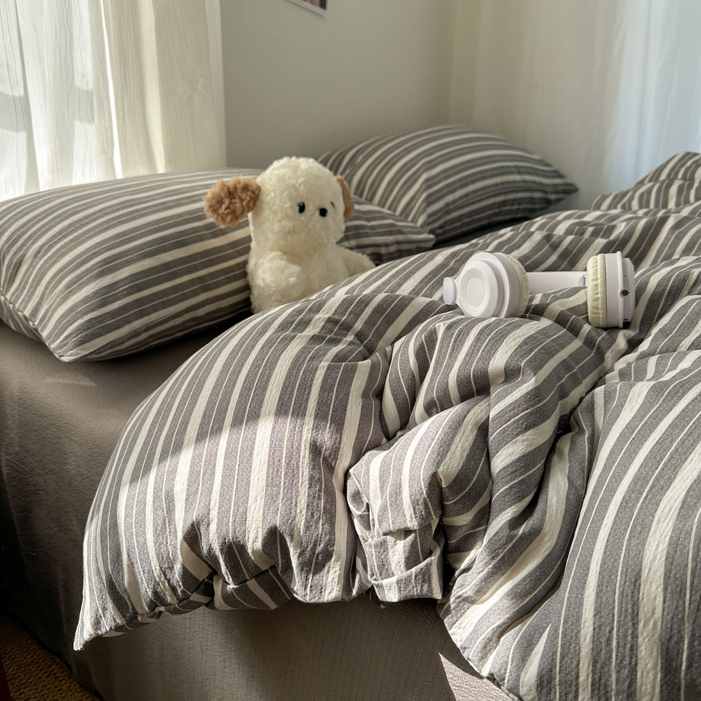 简约风条纹床上四件套纯棉全棉2026新款床单被套床笠宿舍三件套4