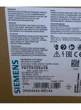 3RW4444-6BC44全新-SIRIUS 200-460V 132kW 软起动器-正品