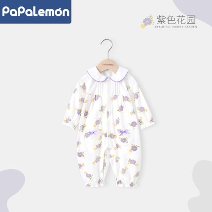 柠檬爬爬女宝宝连体衣春秋季纯棉婴儿衣服可爱外出小翻领哈衣春装