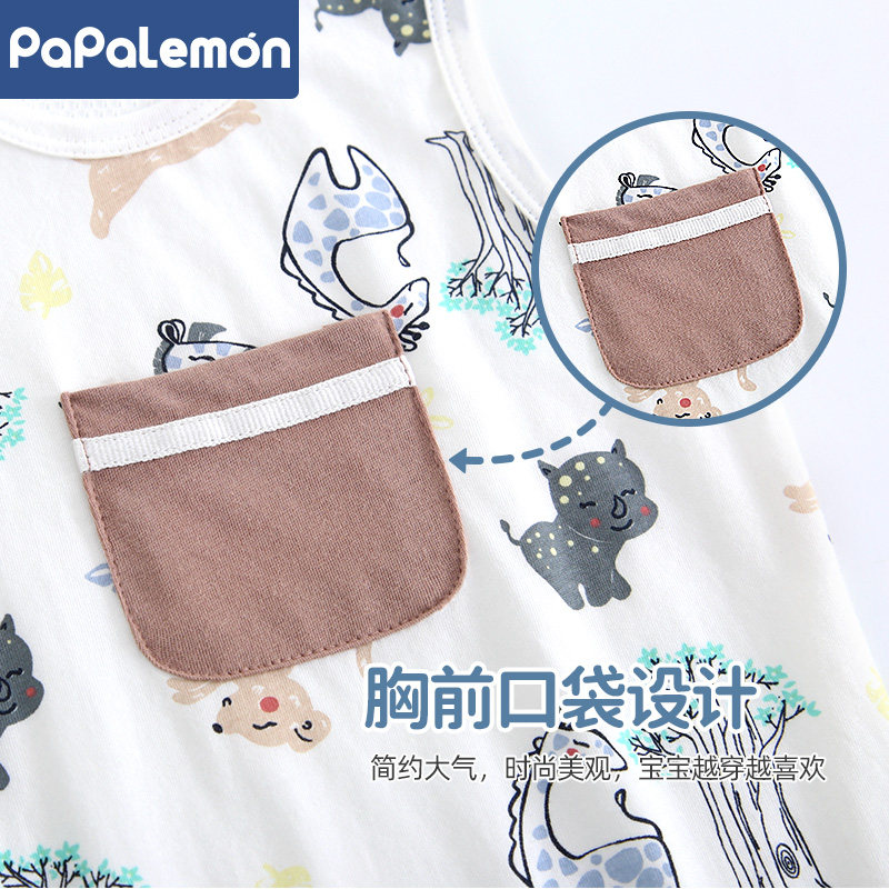 柠檬爬爬婴儿背心T恤夏季纯棉衣服男女宝宝无袖上衣薄款透气夏装