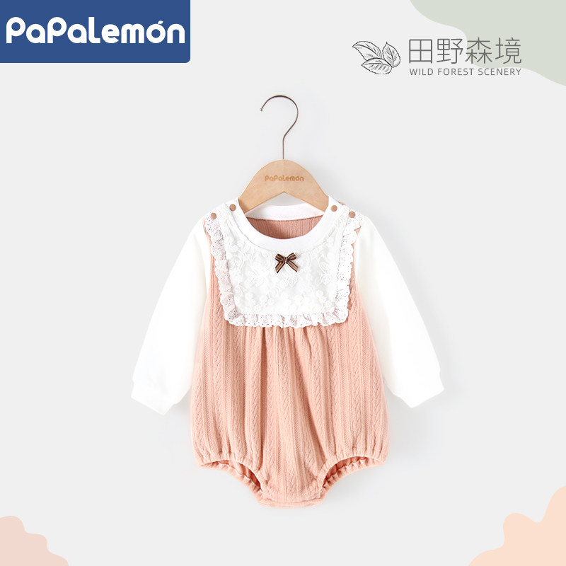 柠檬爬爬婴儿衣服春秋季长袖包屁衣女宝宝可爱连体衣三角哈衣秋装