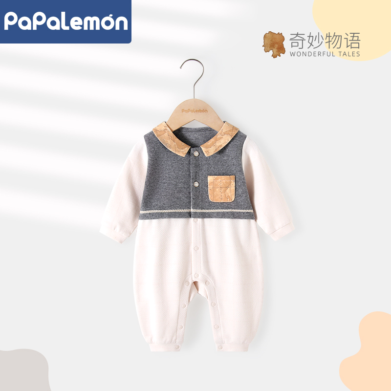 柠檬爬爬婴儿春秋外出胸开哈衣