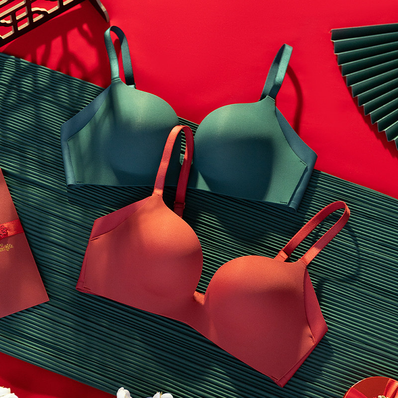 红色内衣女小胸聚拢结婚新娘本命年无痕大胸显小无钢圈文胸罩套装