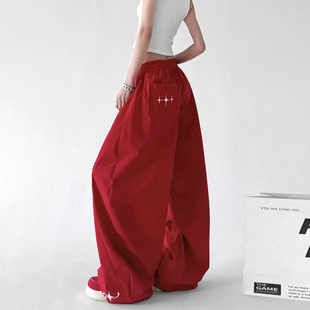 2026春季美式工装裤女宽松休闲阔腿裤运动裤爵士舞裤子