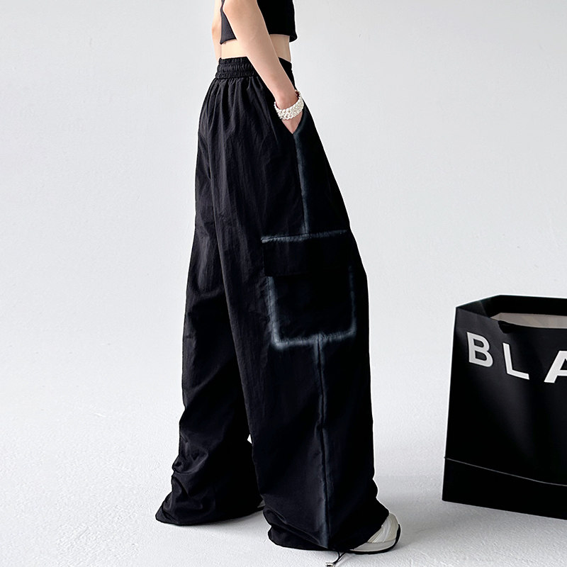 廓形抽绳多口袋工装裤女2024年夏季新款宽松直筒休闲阔腿降落伞裤,女装/女士精品,休闲裤,淘宝优惠券,粉丝福利购,淘宝优惠卷