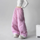 加绒加厚直筒菱格阔腿裤 粉色保暖棉裤 摇粒绒防风裤 新款 女2026冬季